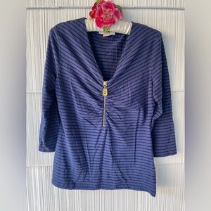 Michael Kors Navy and Black Striped Top